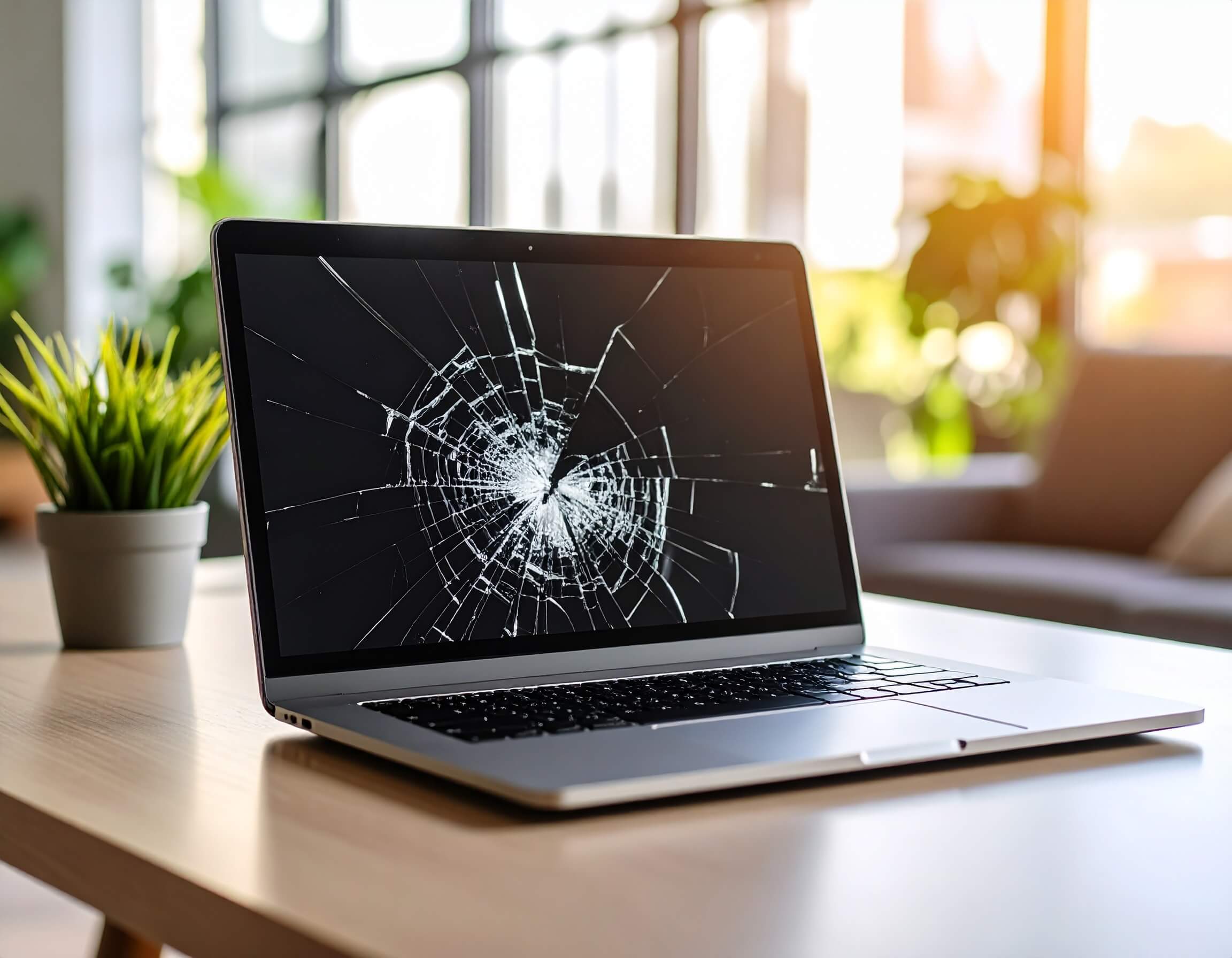 Laptop with broken screen requiring replacement